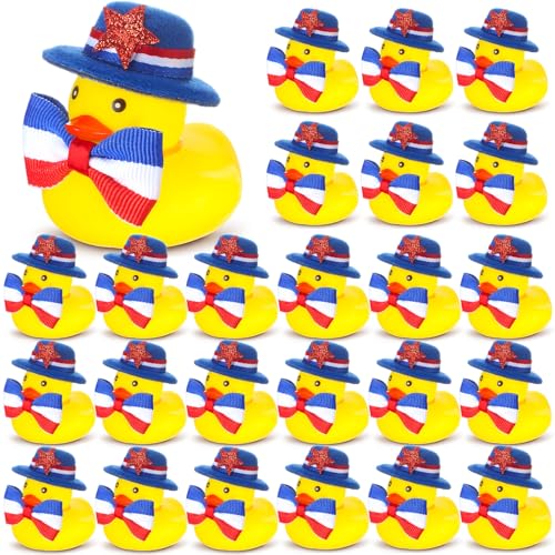 Foilswirl 24 Pack 250th Anniversary Patriotic Rubber Ducks 4th of July Party Favors Independence Day Ducks Fourth July Supplies Red White Blue Gift for USA Memorial Day Decoration