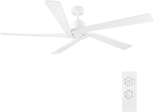 WINGBO Ventilador de techo CC de 54 pulgadas sin luces, 5 cuchillas reversibles de madera maciza tallada, motor de CC silencioso de 6 velocidades,