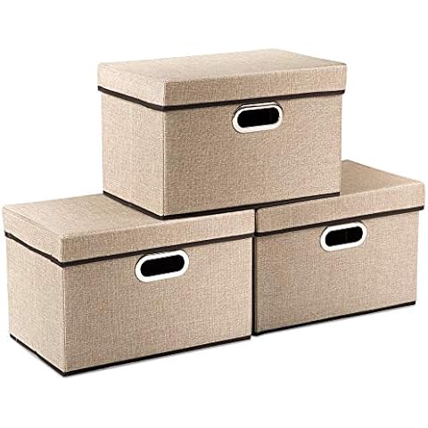 PRANDOM Faltbare Aufbewahrungswürfel mit Deckel Jute-Gewebe Aufbewahrungsboxen Organizer Container Körbe Abdeckung Cover