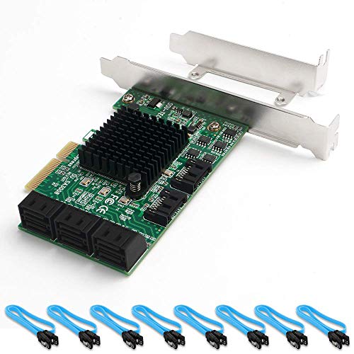 QNINE Scheda PCIe sata 8 Porte con 8 Cavi SATA, Scheda di espansione SATA PCI Express a 6 Gbps con Staffa a Basso Profilo, Avvio Come Disco di Sistema, Supporto 8 dispositivi SATA 3.0