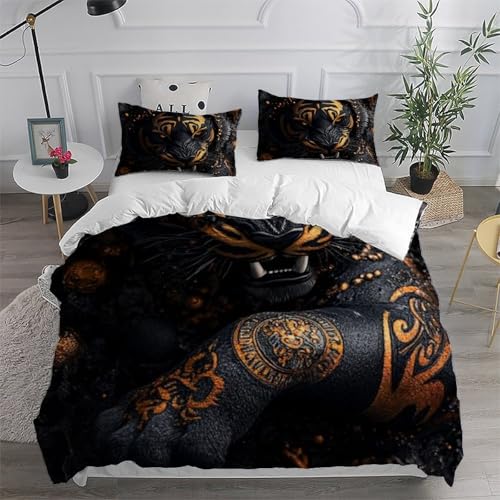 Housse de couette lion noir imprimé 3D parure lit microfibre douce 200x200
