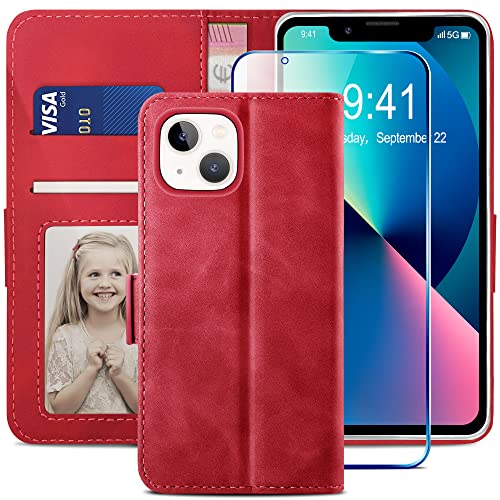 Housse iPhone 13 portefeuille en cuir rouge idéale pour vos déplacements urbains