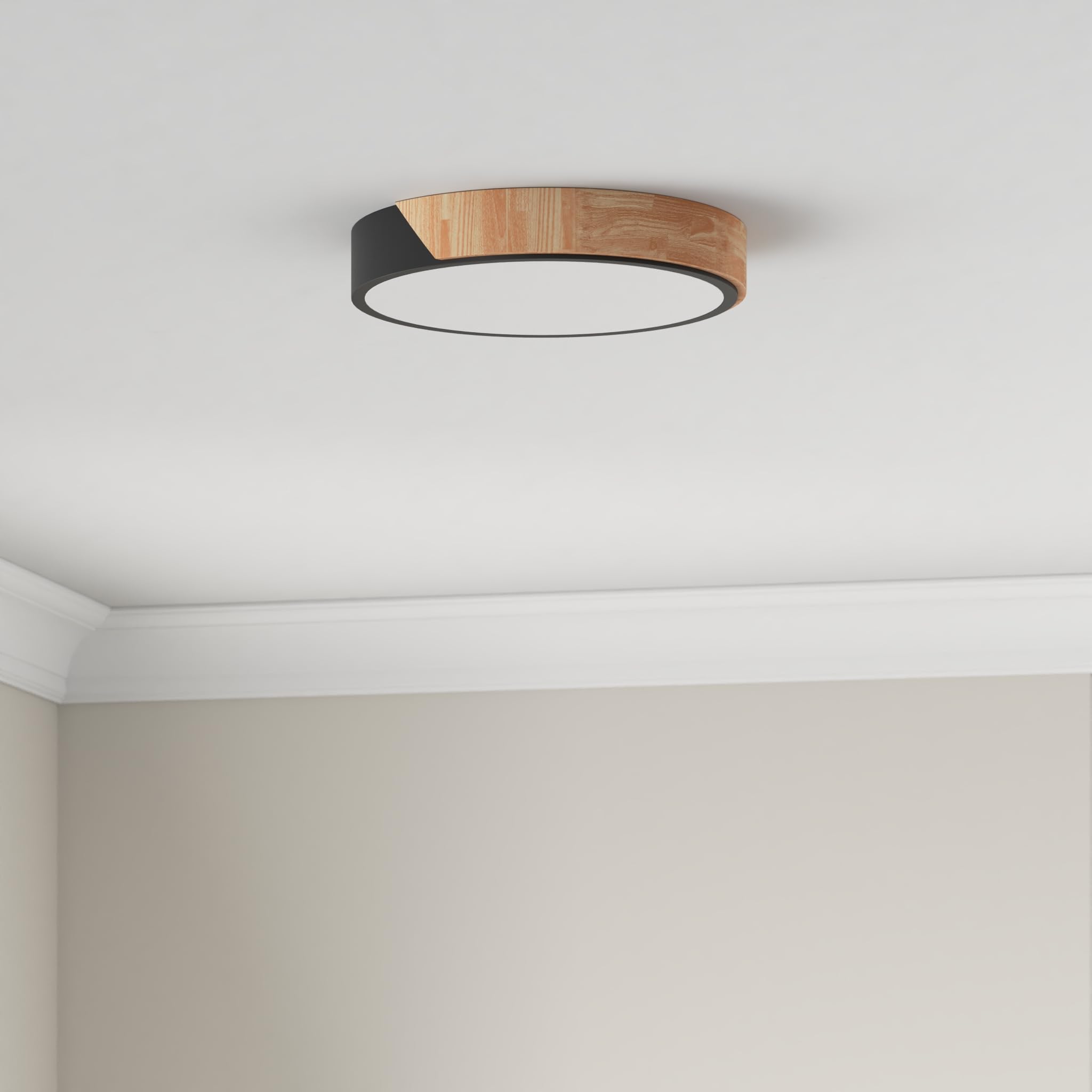 Plafoniera LED In Legno Di Quercia - Dimmerabile 3000K-6000K, 32W, Telecomando, Bianco