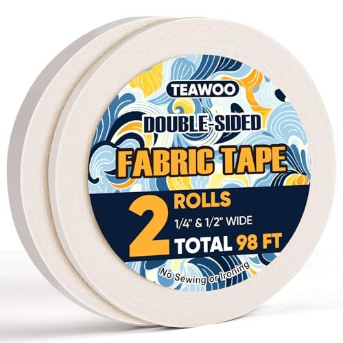 TEAWOO 2 Rolls Double Sided Fabric Tape 98 FT Hem Tape No Sewing No Iron Quick Clothing Repairs Clothing Tape for Fabric Bonding & DIY Crafts