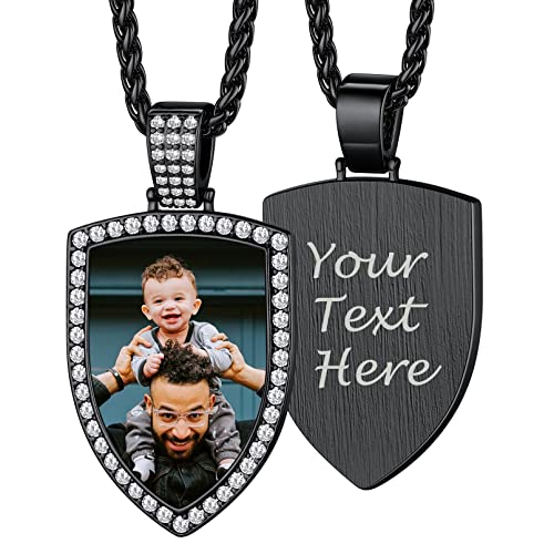 Custom4U Picture Necklace Personalized Photo for Men Women Steel/18K Gold Plated/Black Custom Angel Wings/Heart Pendant Necklace with Picture Memory Circle Chain 18-30 Inch,Hip Hop Jewelry+G