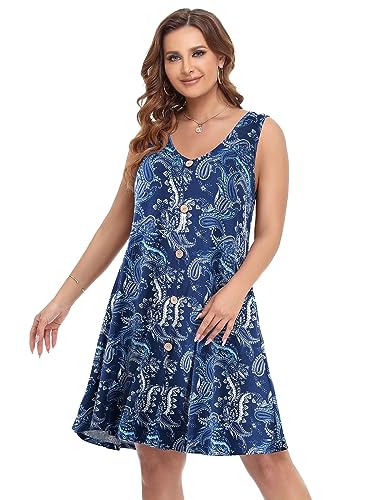 Image of BELAROI Summer Dresses for Women Beach Tshirt Sundress V Neck Casual Swing Tank Dress Swimsuit Cover Ups Pockets