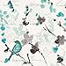 Gango Home Décor Beautiful Teal and Gray Watercolor-Style Floral and Bird Paper Poster Set by Pela; Two 12x12in Paper Poster Prints