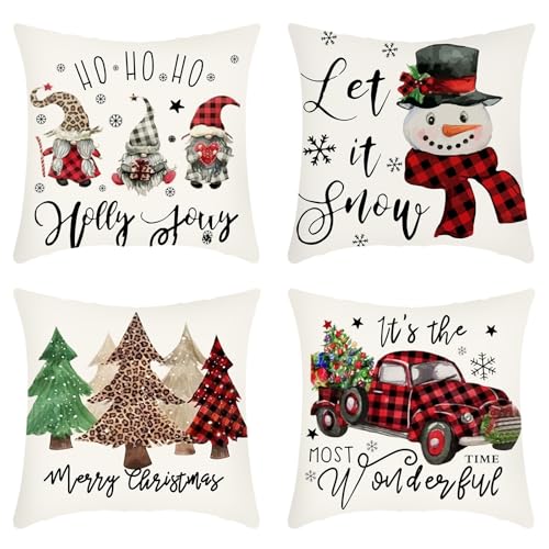 TTIAYAO 4 x Weihnachts Kissenbezug 50x50 cm,Inkl 4 Designs Festliche...
