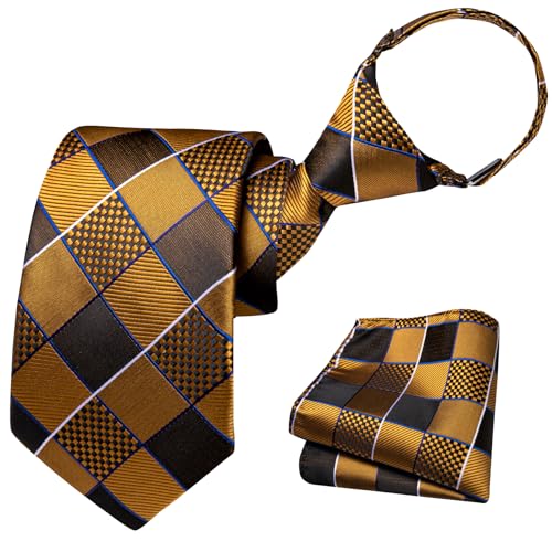 Barry.Wang Fashion Kids Necktie Checked Pre-tied Ties for Boys Pocket Square Wedding Performance School