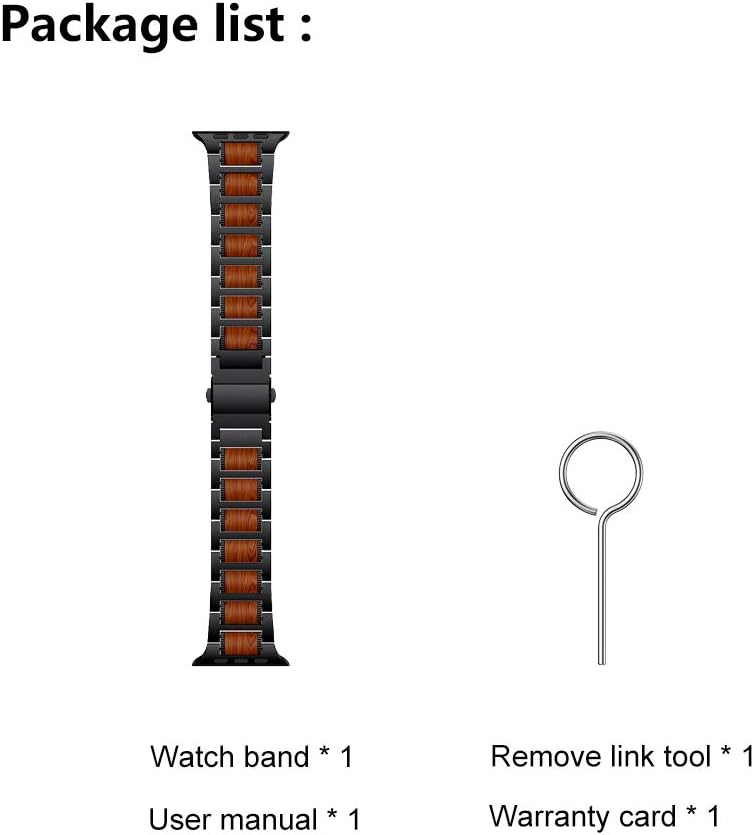 Suреr Dеаl Prоduсt LDFAS Compatible for Apple Watch Band 45mm 44mm 42mm, Natural Wood Red Sandalwood Stainless Steel Metal Strap for iWatch Bands Compatible for Apple Watch SE, Apple Watch Series 7/6/5/4/3, Black
