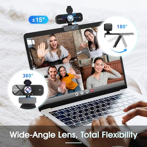 2K HD Webcam with Wide Angle Lens, Privacy Cover, Auto Light Correction and Noise-Canceling Mic, Plug & Play USB Camera for Mac/Laptop/PC, Compatible with Zoom, Skype, Teams - Black - Image 4