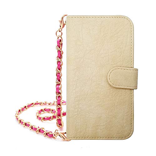 sslink iPhone17 Pro Max アイフォン17プロマックス 対応 手帳型 スマホ ケース (オフホワイト) ロング チェーン ストラップ 付き (チェーン/ローズ) ビンテージ調 合皮PUレザー ストラップホール ストラップ穴 シンプル お