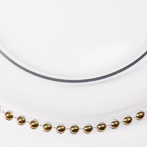 Miniatura 2 de Richland Juego de 12 platos de carga de vidrio con cuentas doradas de 13 pulgadas