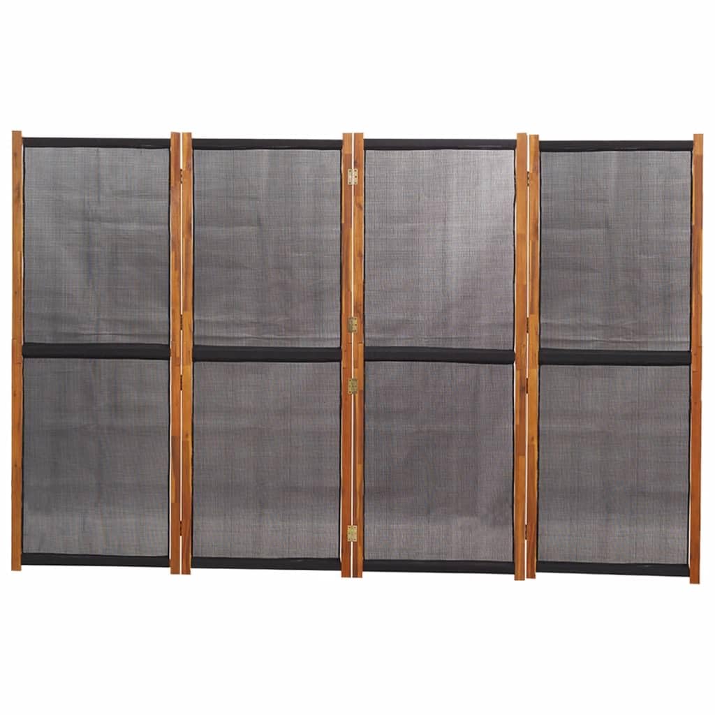Paravent 4 pièces noir en bois d'acacia massif 280 x 180 cm, résistant aux intempéries, pliable, paravent extérieur, brise-vue, vestiaire multifonctionnel, mur espagnol