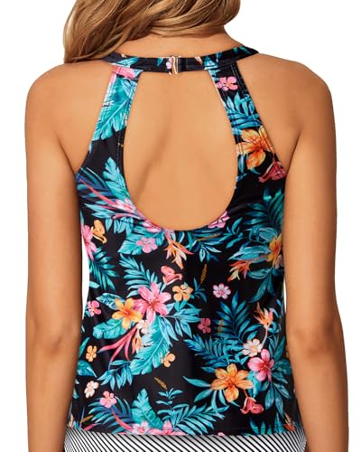 Image of Tempt Me High Neck Tankini Top Backless Bathing Suit for Women Key Hole Swimsuit Swim Top Only