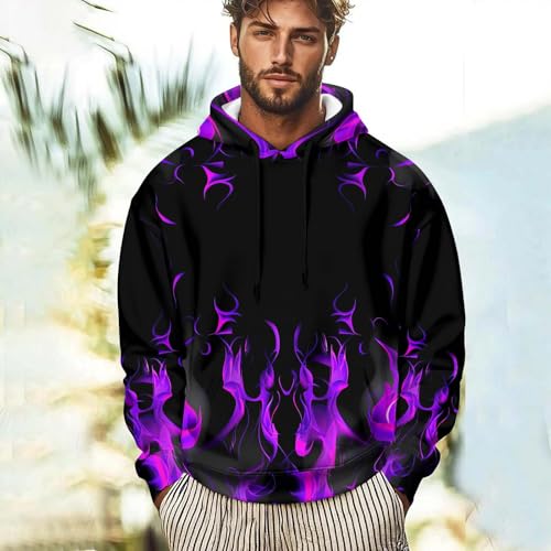 Womens Sweatshirt Crewneck Novelty 3D Chic Flame Print Hooded Sweatshirts Long Sleeve Pullover Hoodies for Fall2