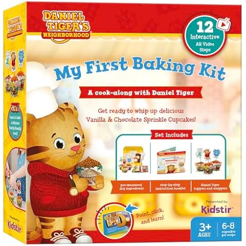 Daniel Tiger Kids Baking Kit Cooking Set For Kids Cupcakes DIY Kit, My First Baking Kit With Premeasured Ingredients, Daniel Tiger Book With AR Cook-Along Videos, Kids Baking Set Cover