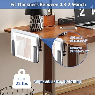 LUKETURE Adjustable Side Laptop Mount, No Drill Laptop Holder, Under Desk Storage, Clamp-On Laptops Stands, Desk Side Mount for Laptops, Mac mini, Keyboard with Anti-Scratch Silicone