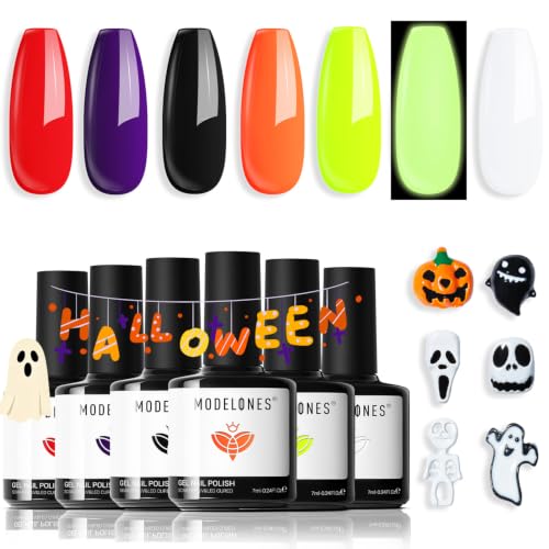Image of modelones Gel Nail Polish Set Neon 6Colors Red Green Purple Halloween