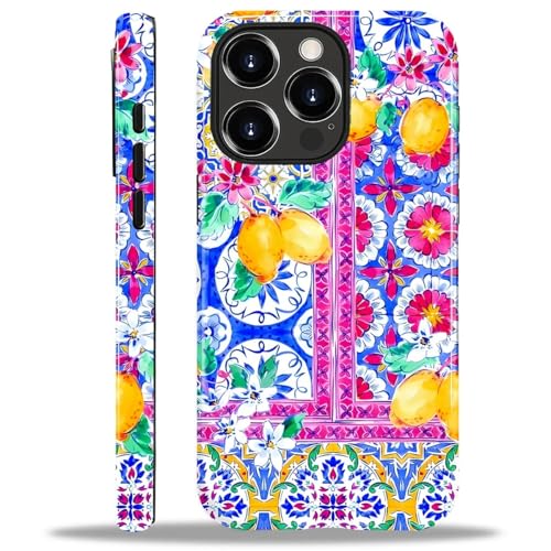 iPhone 13 Pro MaxΉP[XAnCubh2wPCn[hVF+VRیP[XALemon & Ornate Floral-Tile2 ϏϏՌJo[ iPhone 13 Pro Maxp