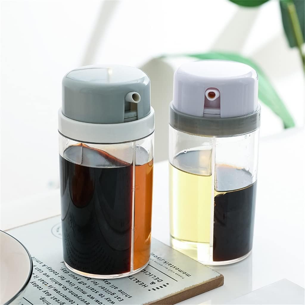 Two-in-One Rotating Kitchen Supplies Seasoning Bottle Leak-Proof Oil Pot Household Plastic Jar Soy Sauce Containers Kitchen (Color : Gray, Size : 180ml)