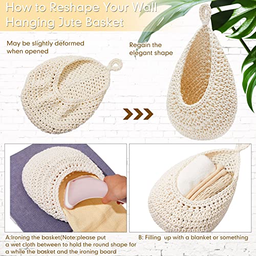Image of Honeydak 3 Hanging Baskets, White, Teardrop, Cotton Rope