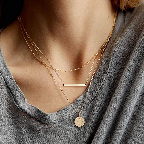 Fiusem Gold Layered Necklaces For Women, Dainty 14K Gold Plated Moon Pendant Necklace And Choker Necklaces For Women, 15”, 16”, 18” #TOP1