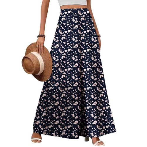 Women's New Bohemian Style Floral Printed Wide Leg Pants Summer High Waist Loose Casual Beach Vacation Pant