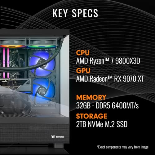 Thermaltake LCGS View 9897X-270 Gaming Desktop (AMD Ryzen™ 7 9800X3D, 32GB 6400MT/s DDR5 RGB Memory, AMD Radeon™ RX 9070 XT, 2TB NVMe M.2, WiFi, Windows 11) V27B-B850-97X-LCS - Image 3
