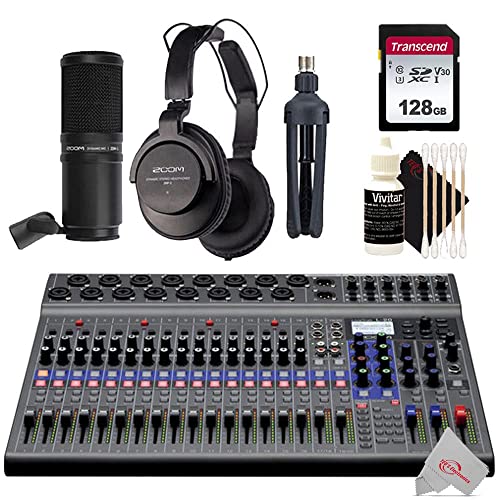Zoom LiveTrak L-20-20-Input Digital Mixer & Multitrack Recorder + 128GB Memory Card + Zoom ZDM-1 Podcast Mic Pack Accessory Bundle + 3pc Cleaning Kit