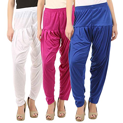 Image of Buy That Trendz Combo Offer (Pack of 3) Cotton Viscose Lycra Dhoti Patiyala Salwar Harem Bottoms Pants for Womens (White, Maroon, Black)