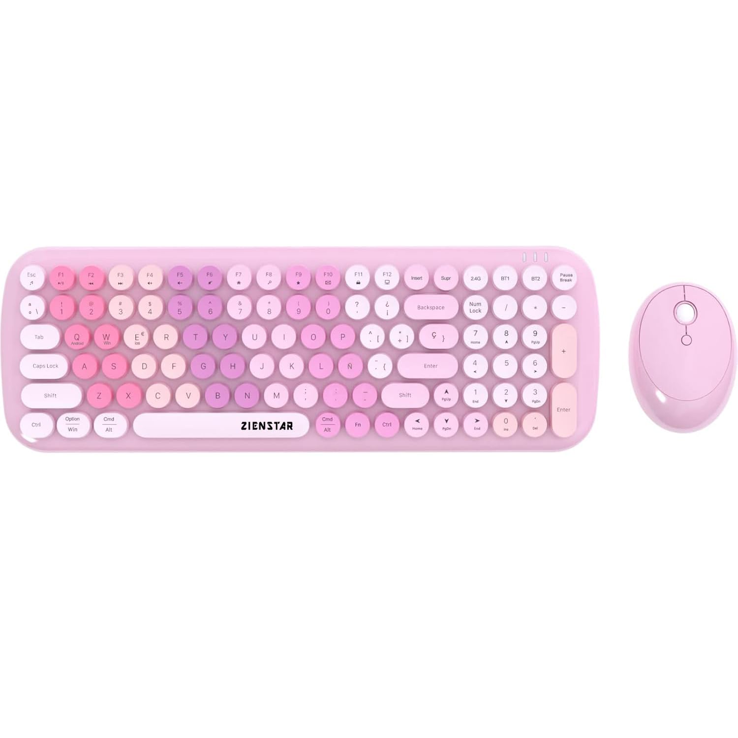 Kit de Teclado y Ratón Español,Multicolor,Modo Dual,Multi Dispositivo,Inalámbrico USB & Bluetooth-Rosa