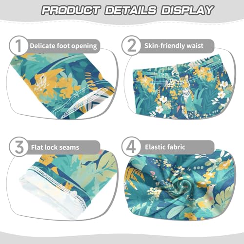 Botanical Green Tigers Pattern Kids Girl's Athletic Leggings Casual Full Length Leg Yoga Pants Running3