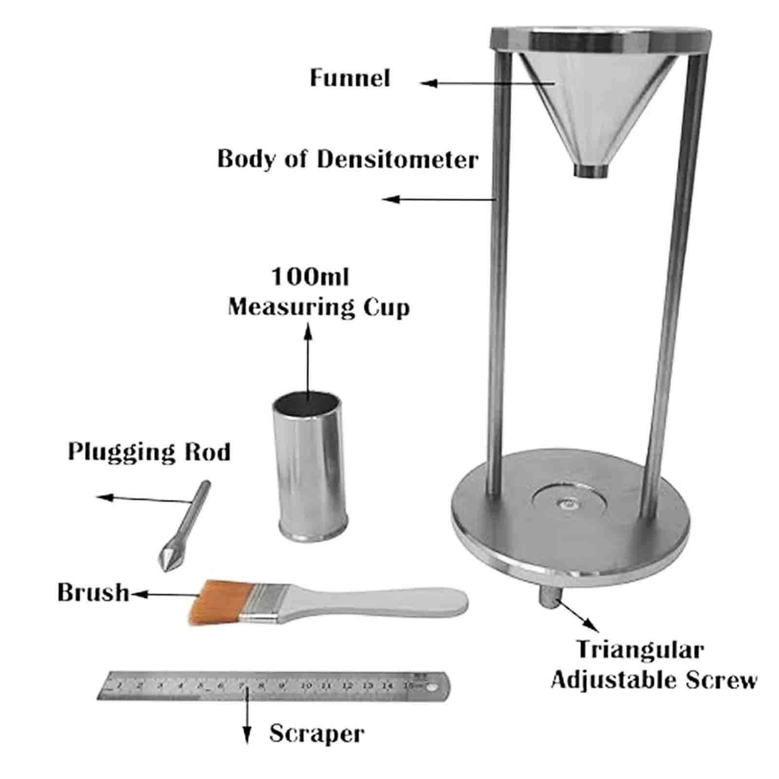 12.7mm embudo a granel de probador, polvo aparente de acero sin infa del medidor con la base de nivel, cono de 60 grados para el kit de análisis de control de Quali del laboratorio de cemento de la al