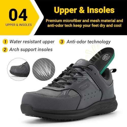 Image of FitVille Extra Wide Steel Toe Shoes for Men, Composite Toe Work Shoes for Men, Water Resistant, Slip Resistant, Leather