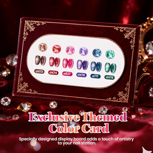 Image of Beetles Cat Eye Gel Nail Polish Set - 6 Colors 15ML Full Size Glitter Gel Polish Kit Red Pink Brown Burgundy Purple Blue Green Magnetic Stunning Effect Soak Off UV Nail Art DIY Home Manicure Gifts