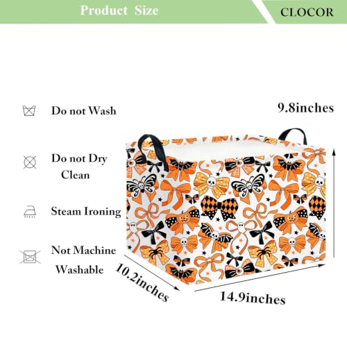 Image of CLOCOR Rectangular Storage Basket,Collapsible Cute Pattern Storage Bin,Waterproof Books Box with Handles,Gift Basket(Halloween Bowknot)