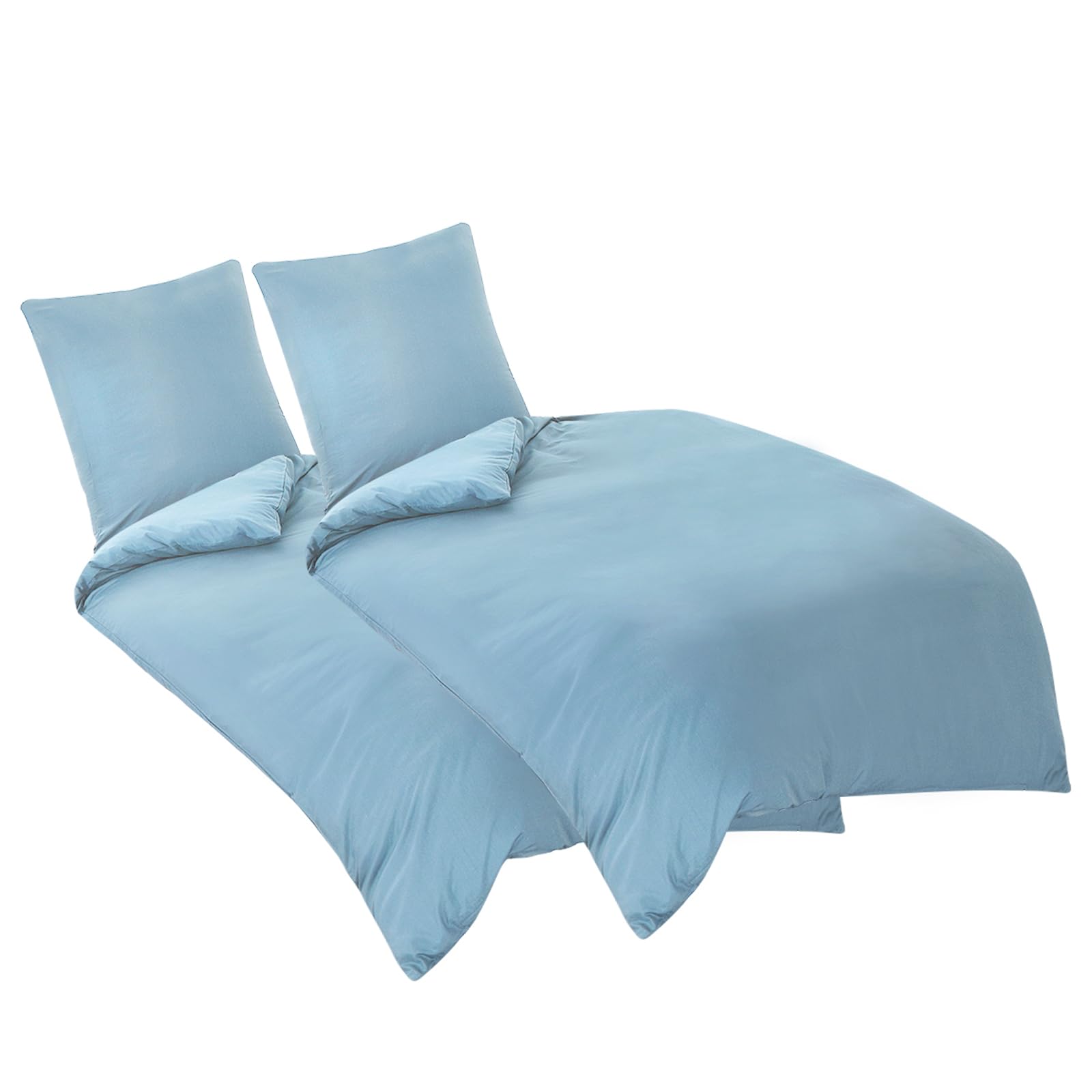 Aisbo Bettwäsche 135x200 4teilig Blau - 90gsm Mikrofaser Bettwäsche-Sets Hellblau mit Reißverschluss, ÖKO-TEX Bettbezug 135 x 200 cm 4tlg mit Kissenbezug 80x80 cm, Weich und Bügelfrei