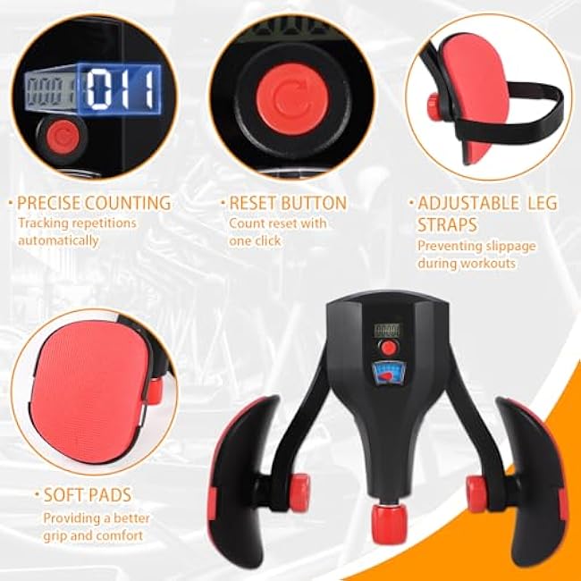 Thigh Master Inner Thigh Exerciser Adjustable Resistance 0-132 LB Strength Exercise Equipment, Leg Workout Exerciser Pelvic Floor Hip Trainer with Resistance Display and Smart Counter, Black/Red