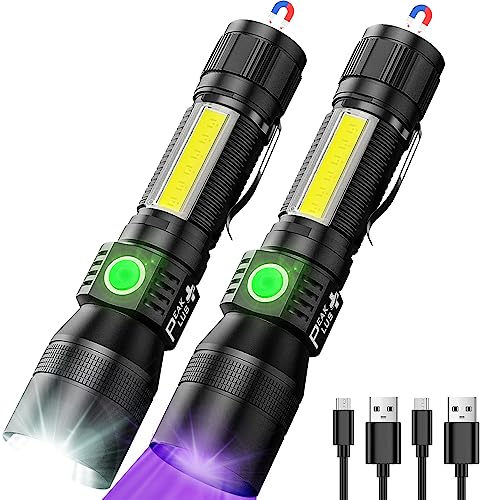 Rechargeable Flashlights Ufx1000 [2 Pack] 3-In-1 Uv Blacklight Flashlight, Cob - 7 Light Modes Waterproof Magnetic High Lumens Clip-On - Uv Light For Pet Urine Detection, Camping, Emergencies #TOP6