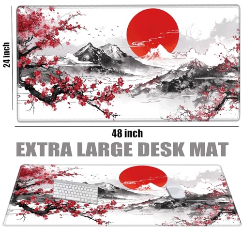 Image of 48x24 Mouse Pad Giant Cherry Blossom Desk Mat Large Mousepad Gaming Red Sakura Mouse Mat Huge Oversized Desk Pad XXXXL Computer Mat for Office Work Women