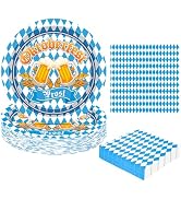 QZYL 50 Sets Oktoberfest Party Plates and Napkins Sets, 9" Disposable Beer Festival Paper Plate, ...