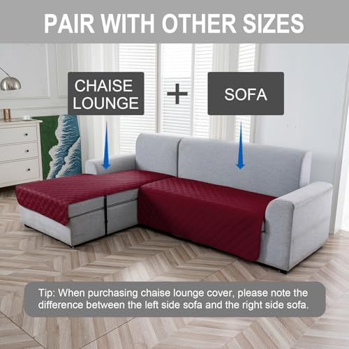 Image of Genina L Shape Couch Cover, Sectional Couch Chaise Covers, Waterproof Washable Sofa Covers for Right L Shape Chaise Lounge, Anti-Slip Sofa Slipcovers for Dogs Cats Pet Friendly (Burgundy)