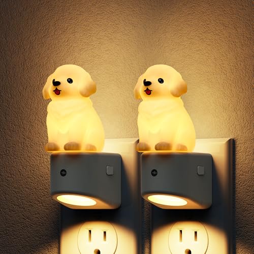Image of L LOHAS LED Night Light for Kids,3D Cute Puppy Night Lights,Golden Retriever with Dusk to Dawn Sensor, RGB+Soft White 3000K,Dog Night Light,Birthday Gift Nightlight for Kids, Room Decor,2Pack
