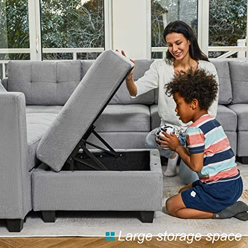 Belffin Convertible Modular Sectional Sofa Couch With Storage Seat L Shaped 4-Seat Sofa Couch With Reversible Chaise Modular Sectional Fabric Light Grey #TOP5