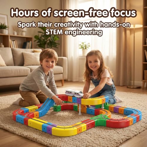 Image of Mashes Electric Train Set, 3D Infinity Track with Flexible Tracks for Kids, Cube Trackss Train- DIY Railroad Block Toys, 60PCS Anti Gravity Race Tracksss with Car, STEM Educational Building Toy