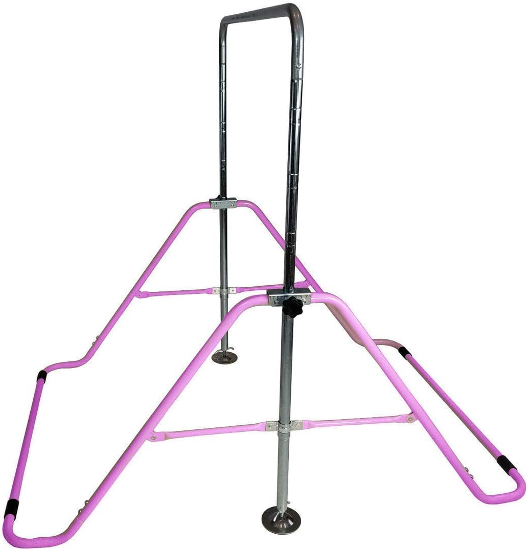 5 Star TD Gymnastics Bar Horizontal Kip Bar + 2x6 Tri Fold Mat Junior Training Adjustable Expandable Height Jungle Gym Children Monkey Bars Climb Tower Playground Balance Bar Gymnasts (Pink)