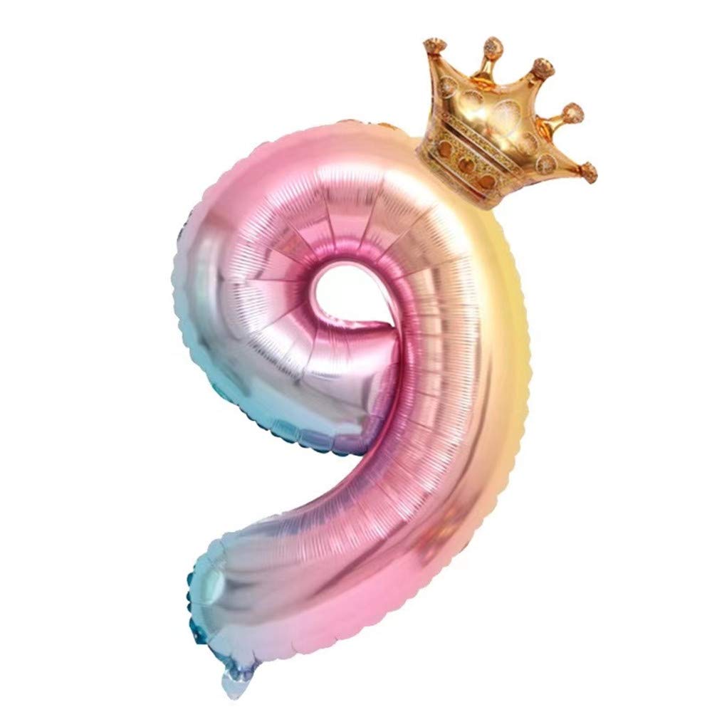 Number 9 Balloon,Children's Birthday Party Decorative Balloons, Digital Crown Aluminum Balloons (9)