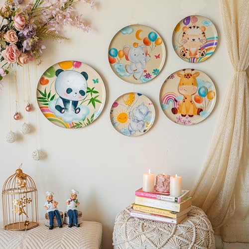 Image of RITUALISTIC Animal Kingdom Wall Plates for home decoration | Wall decor items for living room | Metal Wall decor | Gift items for women and men | wall art | wall showpiece| Set of 5 plates