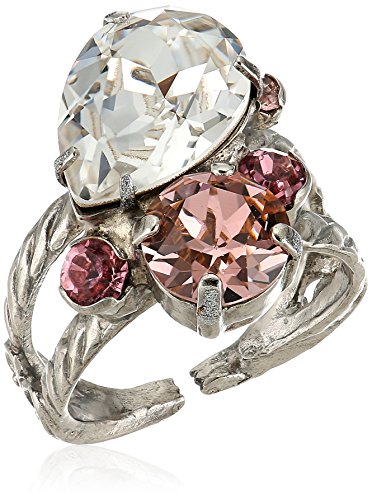 Sorrelli Crystal Rose Tilted Teardrop Cluster Double Band Ring, Size 7-9